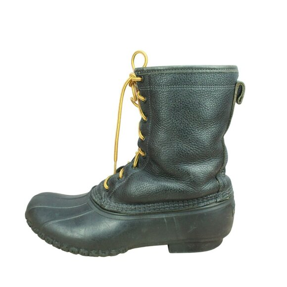 LL Bean Black Leather Shearling Lined Insulated Mid Calf Duck Boots Size 10 M - Picture 1 of 11